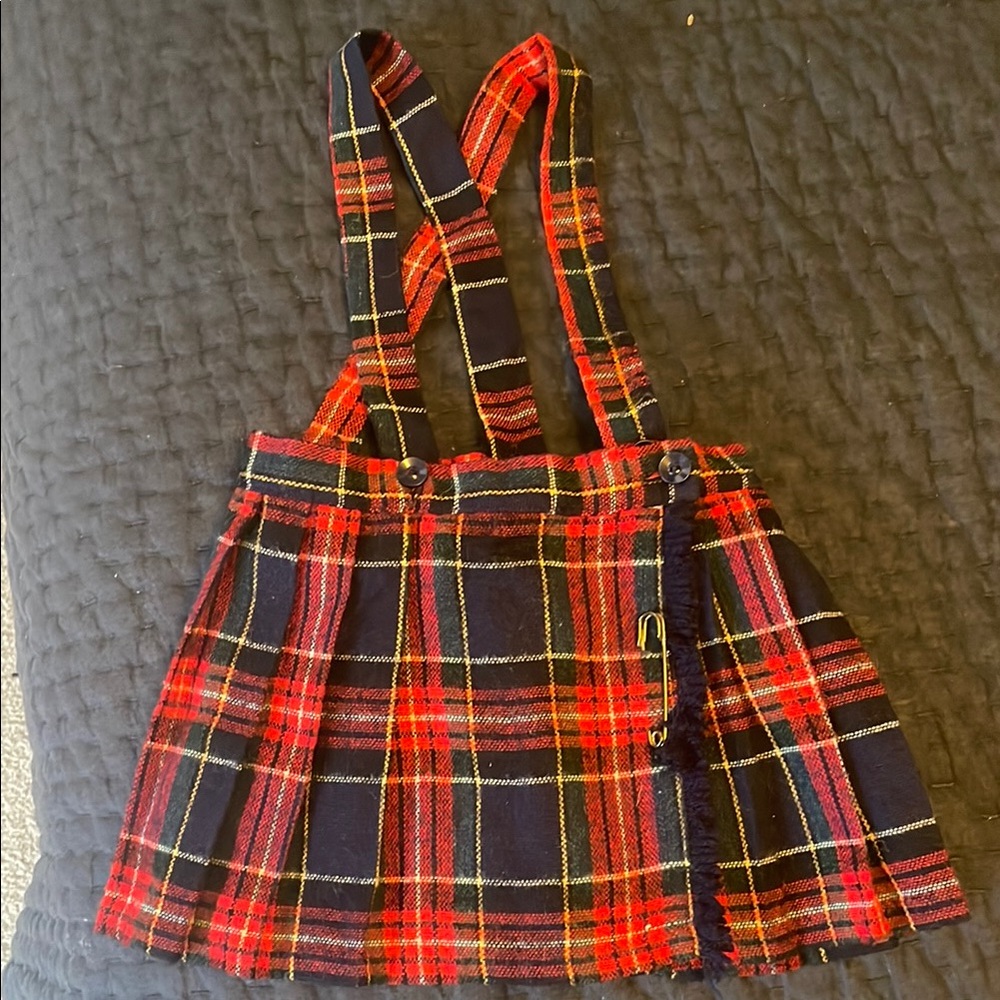 Plaid Red and Black Skirt with Suspenders